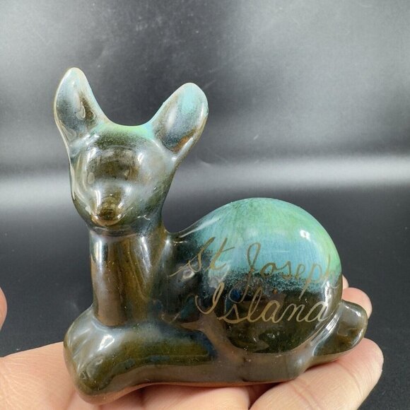 Vintage Grand River Pottery Deer Reindeer Figurine Made In Canada Figure Green - Picture 6 of 10